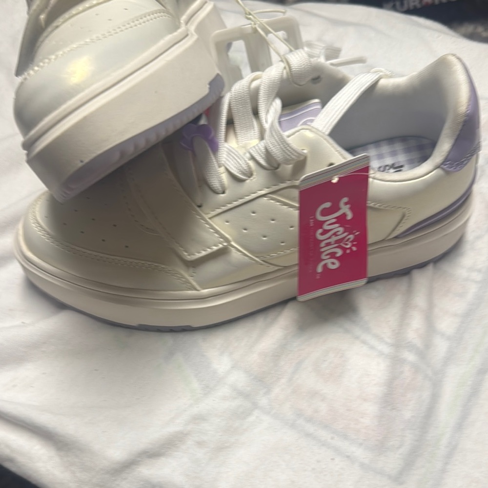 Justice Cream Sneakers with Purple Accents